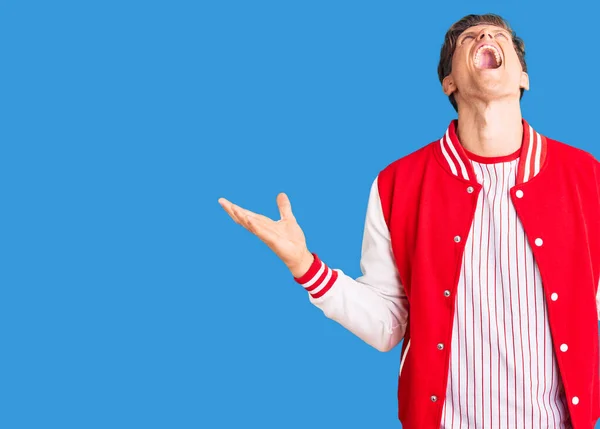 Young Handsome Man Wearing Baseball Uniform Crazy Mad Shouting Yelling — Stock Photo, Image
