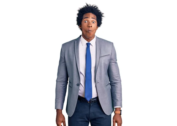 Handsome African American Man Afro Hair Wearing Business Jacket Making — Stock Photo, Image