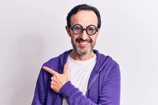 Middle Age Handsome Freaky Man Wearing Dumb Glasses Isolated White — Stock fotografie