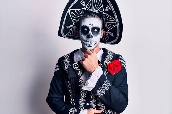 Jeune Homme Portant Jour Mexicain Costume Mort Sur Blanc Avec — Photo