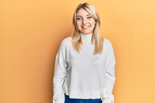 Young Caucasian Woman Wearing Casual Winter Sweater Happy Cool Smile — Stock Photo, Image