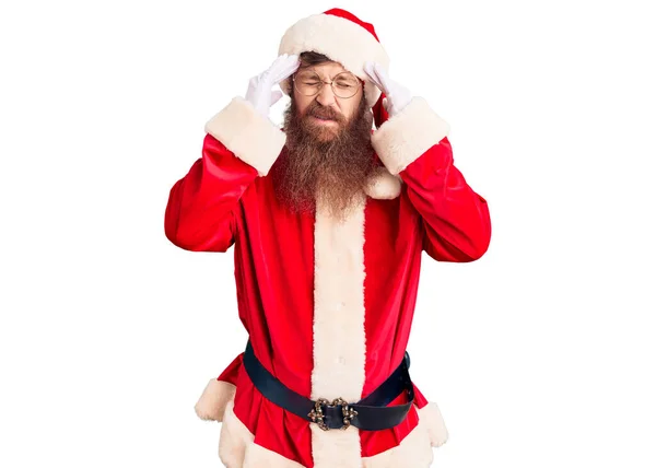 Handsome Young Red Head Man Long Beard Wearing Santa Claus — Stock Photo, Image