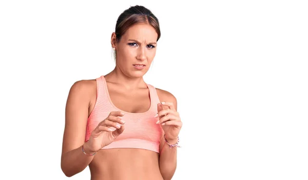 Young Beautiful Hispanic Woman Wearing Sportswear Disgusted Expression Displeased Fearful — Stock Photo, Image