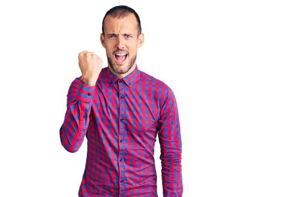 Young Handsome Man Wearing Casual Clothes Angry Mad Raising Fist — Stock Photo, Image