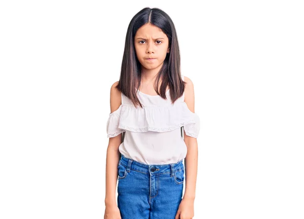 Beautiful Child Girl Wearing Casual Clothes Skeptic Nervous Frowning Upset — Stock Photo, Image