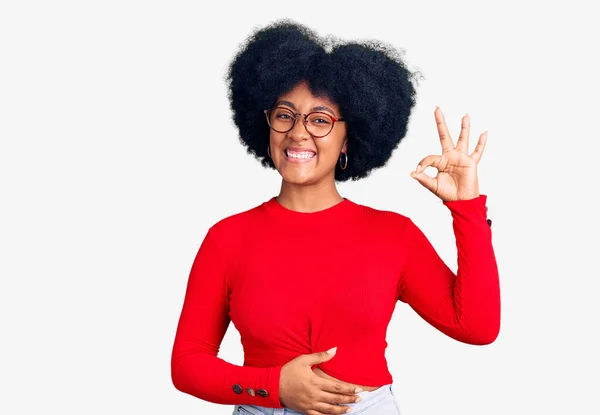 Young African American Girl Wearing Casual Clothes Glasses Smiling Positive — Stock Photo, Image