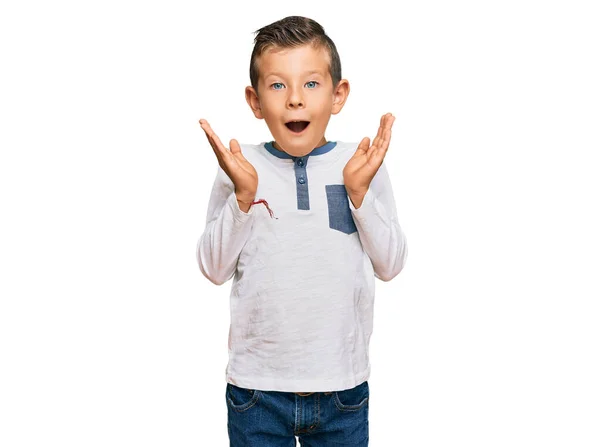 Adorable Caucasian Kid Wearing Casual Clothes Celebrating Crazy Amazed Success — Stock Photo, Image