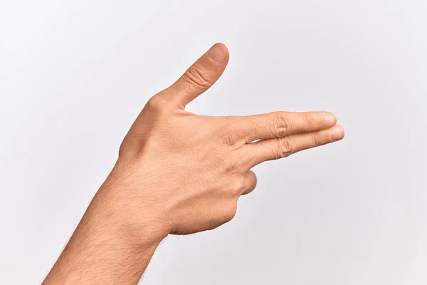 Hand Caucasian Young Man Showing Fingers Isolated White Background Gesturing — Stock Photo, Image