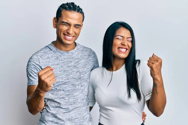 Young Latin Couple Wearing Casual Clothes Very Happy Excited Doing — Stock Photo, Image