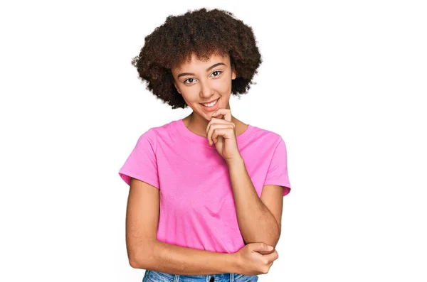 Young Hispanic Girl Wearing Casual Clothes Looking Confident Camera Smile — Stock Photo, Image