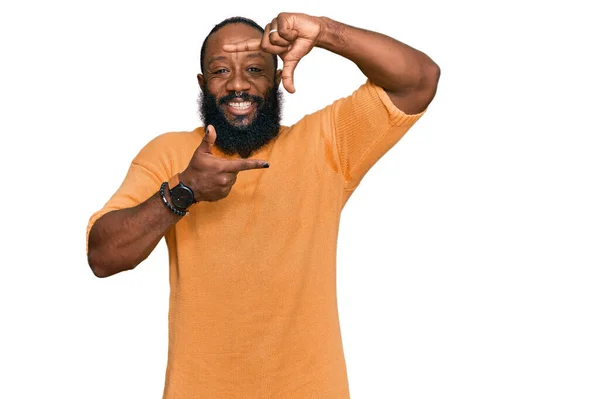 Young African American Man Wearing Casual Clothes Smiling Making Frame — Stock Photo, Image