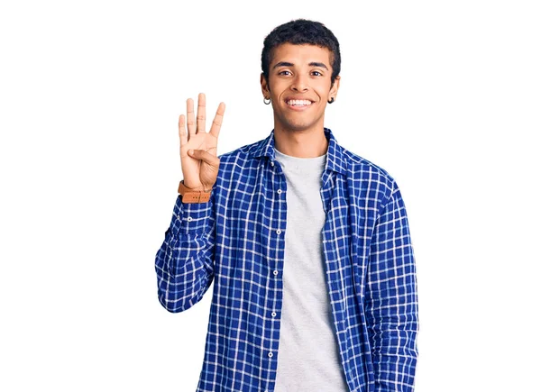 Junger Afrikanisch Amerikanischer Mann Lässiger Kleidung Zeigt Mit Finger Nummer — Stockfoto