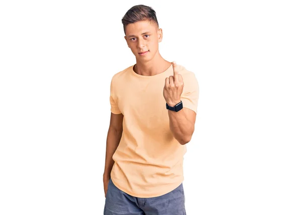 Young Handsome Man Wearing Casual Clothes Showing Middle Finger Impolite — Stok fotoğraf