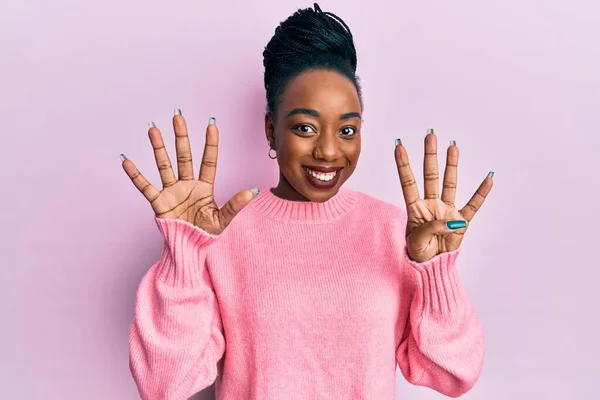 Young African American Woman Wearing Casual Winter Sweater Showing Pointing — Stock Photo, Image