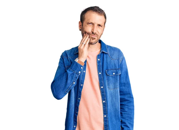 Young Handsome Man Wearing Casual Clothes Touching Mouth Hand Painful — Stock Photo, Image