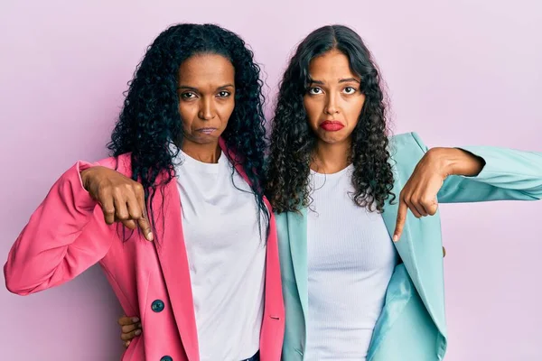 African American Mother Daughter Wearing Business Style Pointing Looking Sad — 스톡 사진