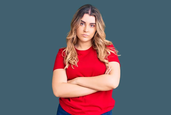 Young Caucasian Woman Wearing Casual Clothes Skeptic Nervous Disapproving Expression — Stock Photo, Image