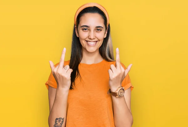 Young Hispanic Woman Wearing Casual Clothes Showing Middle Finger Doing — Stockfoto