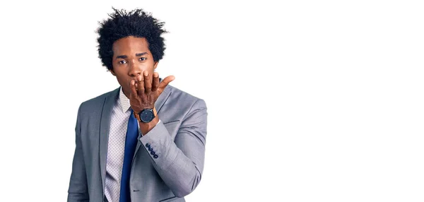 Handsome African American Man Afro Hair Wearing Business Jacket Looking — Stock Photo, Image