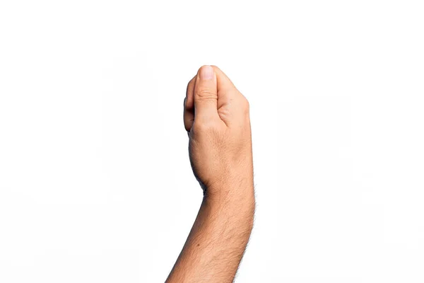 Hand Caucasian Young Man Showing Fingers Isolated White Background Holding — Stock Photo, Image