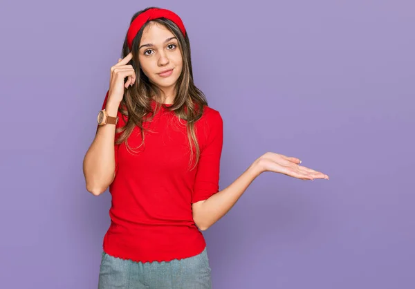 Young Brunette Woman Wearing Casual Clothes Confused Annoyed Open Palm — Stock Photo, Image