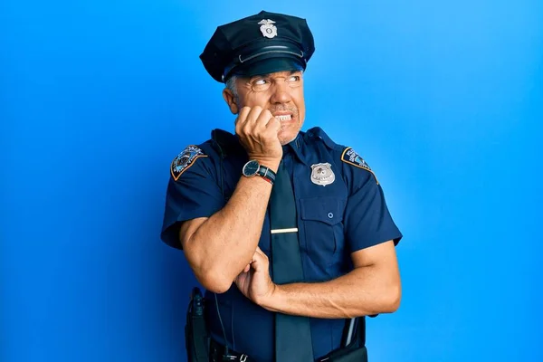 Handsome Middle Age Mature Man Wearing Police Uniform Looking Stressed — Stock Photo, Image