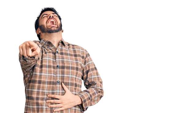 Young Hispanic Man Wearing Casual Clothes Laughing You Pointing Finger — Stock Photo, Image