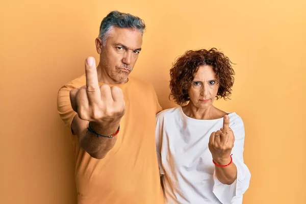 Beautiful Middle Age Couple Together Wearing Casual Clothes Showing Middle — Stock Fotó