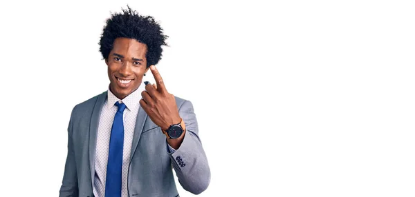 Handsome African American Man Afro Hair Wearing Business Jacket Beckoning — Stock Photo, Image