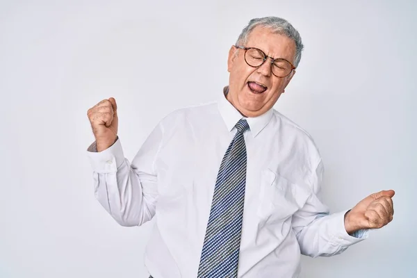 Hombre Mayor Pelo Gris Con Ropa Negocios Muy Feliz Emocionado —  Fotos de Stock