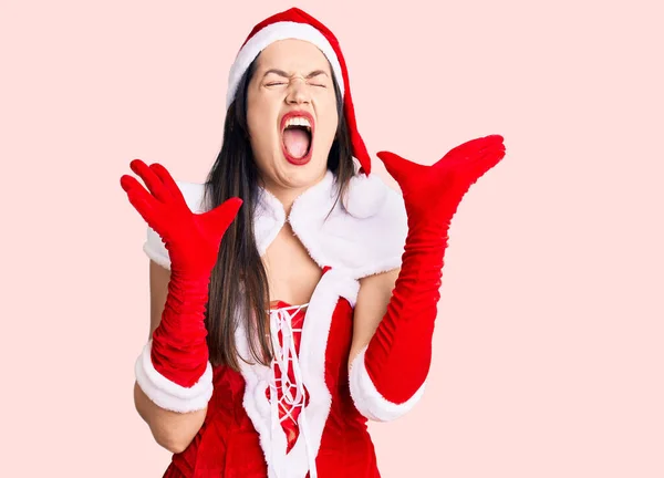 Young Beautiful Caucasian Woman Wearing Santa Claus Costume Celebrating Mad — Stock Photo, Image