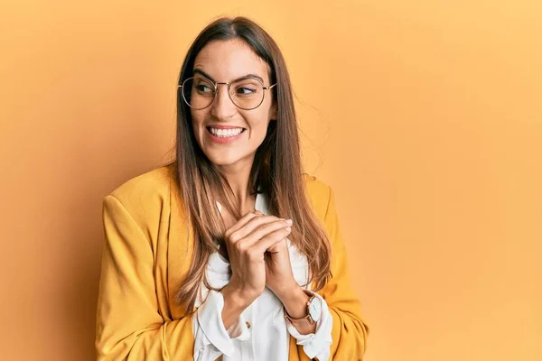 Young Beautiful Woman Wearing Business Style Glasses Laughing Nervous Excited — Stock Photo, Image