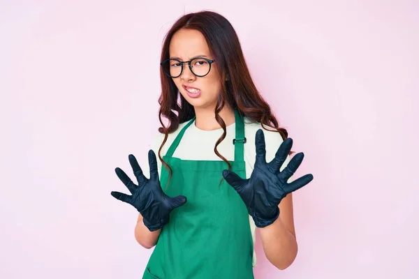 Young Beautiful Chinese Girl Wearing Cleaner Apron Disgusted Expression Displeased — 스톡 사진