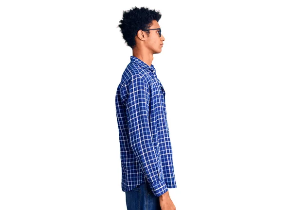 Young African American Man Wearing Casual Clothes Glasses Looking Side — Stock Photo, Image