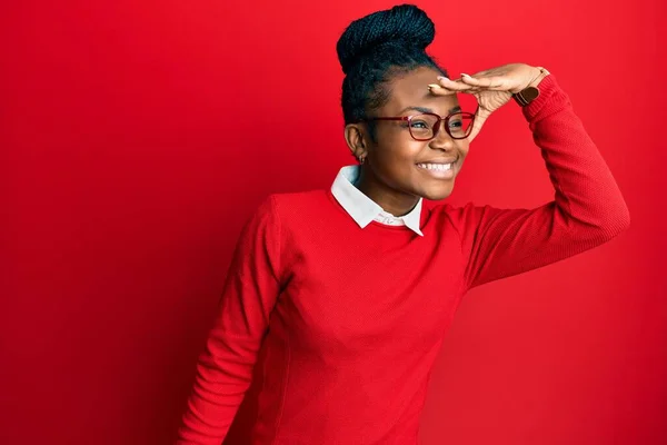 Young African American Woman Wearing Casual Clothes Glasses Very Happy — Stock Photo, Image