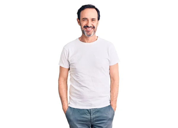 Middle Age Handsome Man Wearing Casual Shirt Happy Cool Smile — Stock Photo, Image