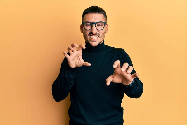 Handsome Man Tattoos Wearing Turtleneck Sweater Glasses Smiling Funny Doing — Stock Photo, Image