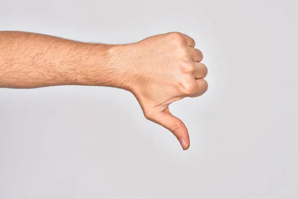 Hand Caucasian Young Man Showing Fingers Isolated White Background Doing — Stock Photo, Image