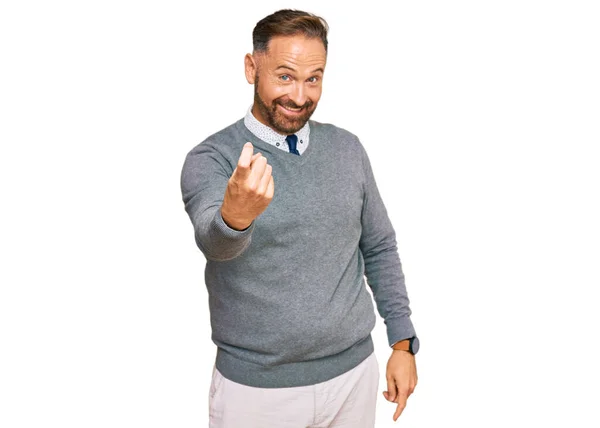 Handsome Middle Age Man Wearing Business Clothes Beckoning Come Here — Stock Photo, Image