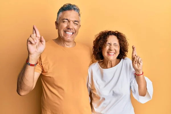 Beautiful Middle Age Couple Together Wearing Casual Clothes Gesturing Finger — Stock Photo, Image