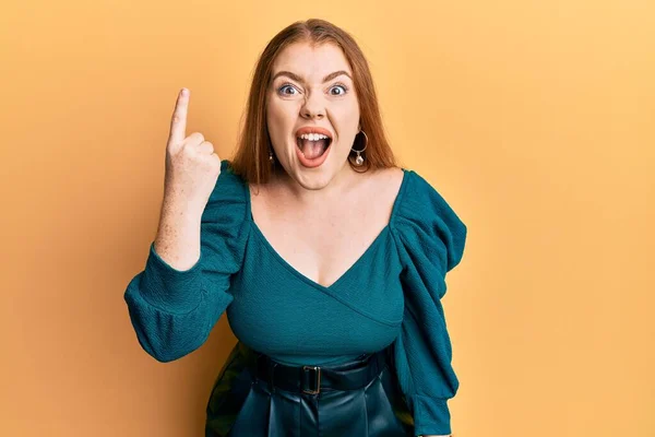 Young Beautiful Redhead Woman Wearing Elegant Sexy Look Pointing Finger — Stock Photo, Image