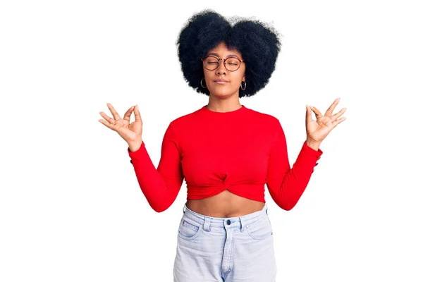 Young African American Girl Wearing Casual Clothes Glasses Relaxed Smiling — Stock Photo, Image