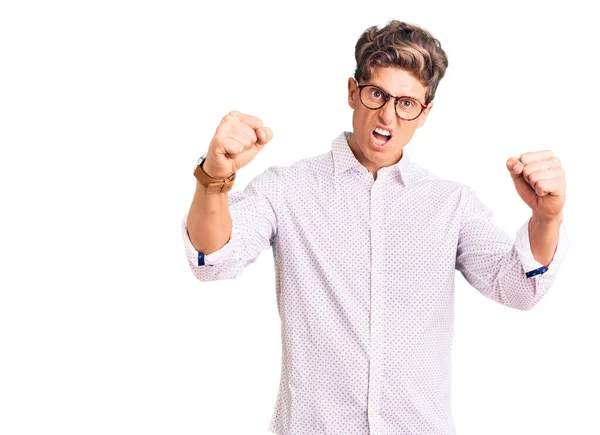 Young Handsome Man Wearing Business Clothes Glasses Angry Mad Raising — Stock Photo, Image