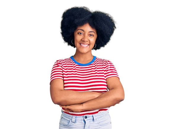 Young African American Girl Wearing Casual Clothes Happy Face Smiling — Stock Photo, Image