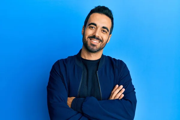 Young Hispanic Man Wearing Casual Clothes Happy Face Smiling Crossed — Stock Photo, Image