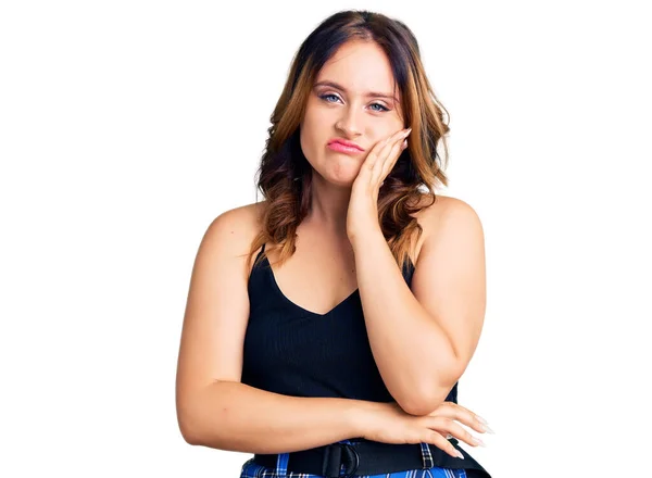 Young Beautiful Caucasian Woman Wearing Casual Clothes Thinking Looking Tired — Stock Photo, Image