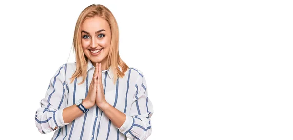 Beautiful Caucasian Woman Wearing Casual Clothes Praying Hands Together Asking — Stock Photo, Image