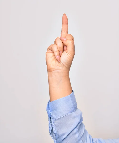 Hand Caucasian Young Woman Doing Fuck You Sign Middle Finger — Fotografia de Stock