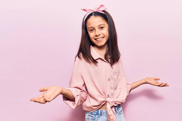 Beautiful Child Girl Wearing Casual Clothes Smiling Cheerful Open Arms — Stock Photo, Image