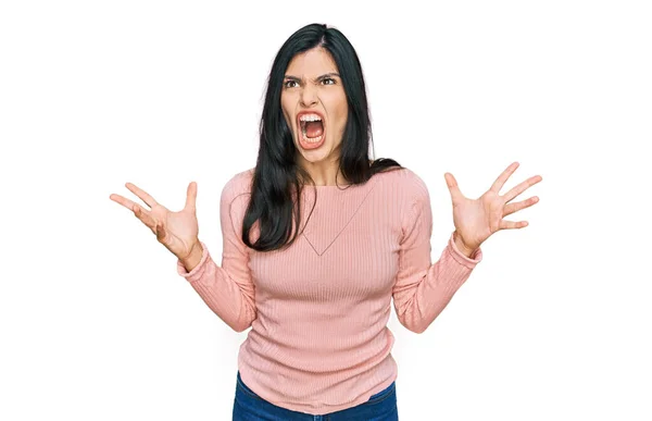Young Hispanic Woman Wearing Casual Clothes Crazy Mad Shouting Yelling — Stock Photo, Image